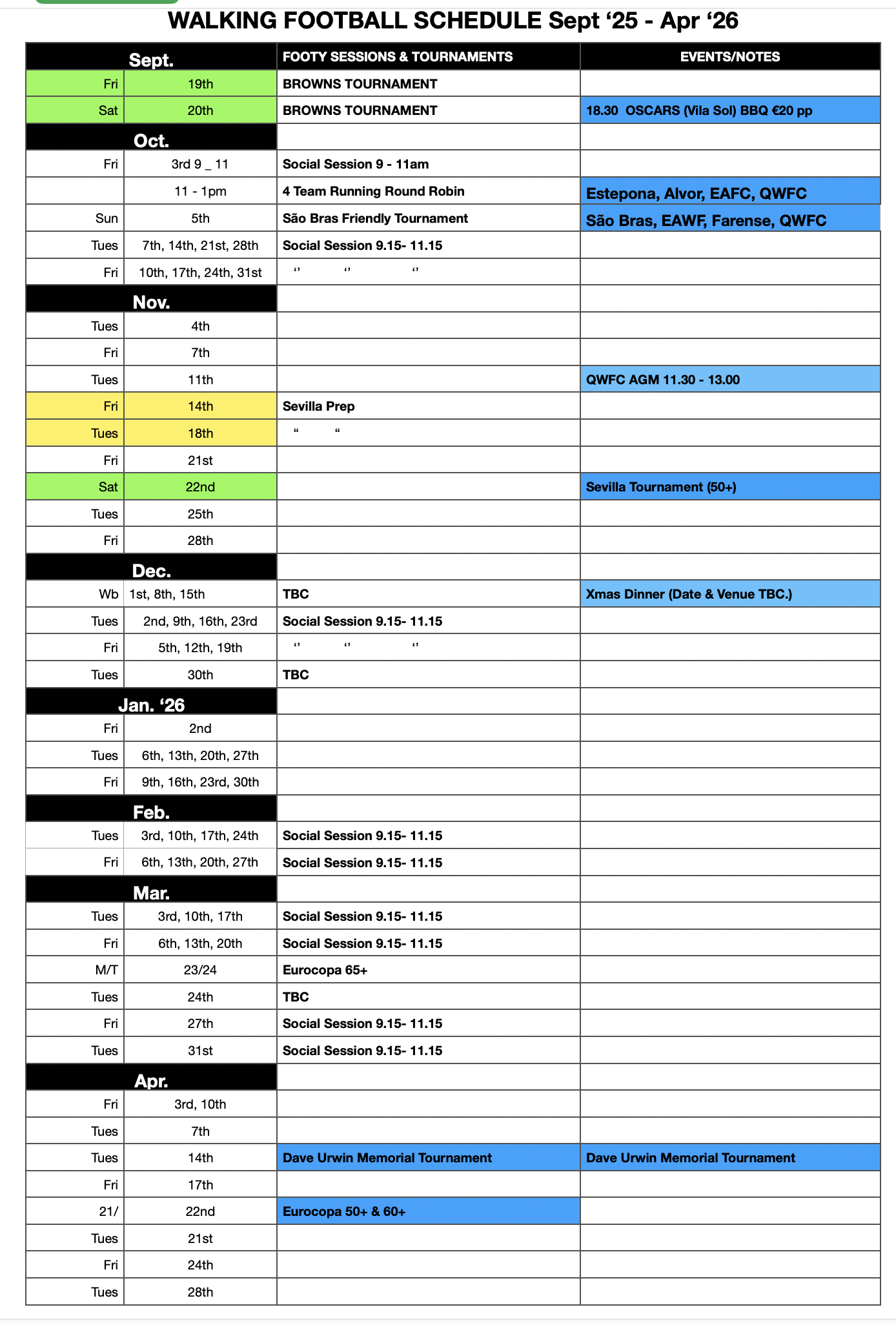 FOOTBALL & EVENTS PROGRAMME